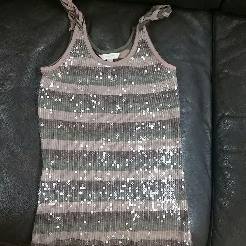 Sean John juniors M tank top sequin camouflage colors khaki beige brown tan *